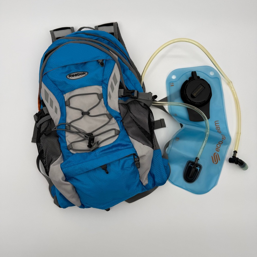 Reebok Hydration Backpack Unisex Large Blue Grey Hiking Trail Running 2L Bladder